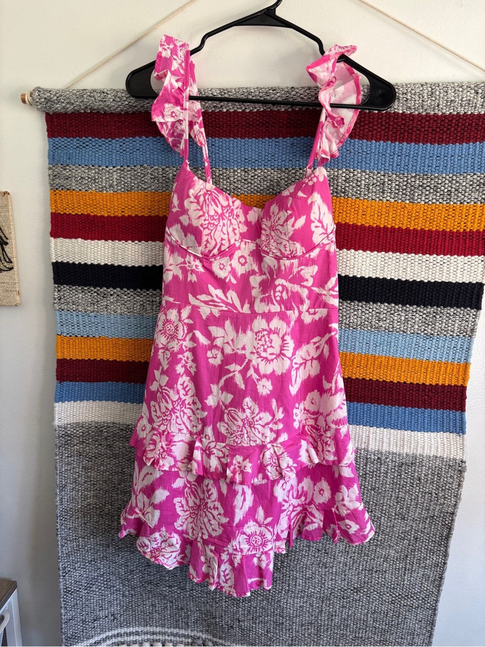 Pink Floral Ruffled Mini Dress